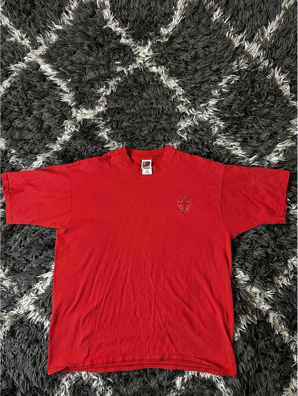 Vintage 90s Fruit of the Loom Red Graphic T-Shirt XL Single Stitch